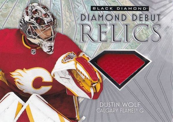 jersey RC karta DUSTIN WOLF 23-24 Black Diamond Diamond Debut Relics číslo DD-DW